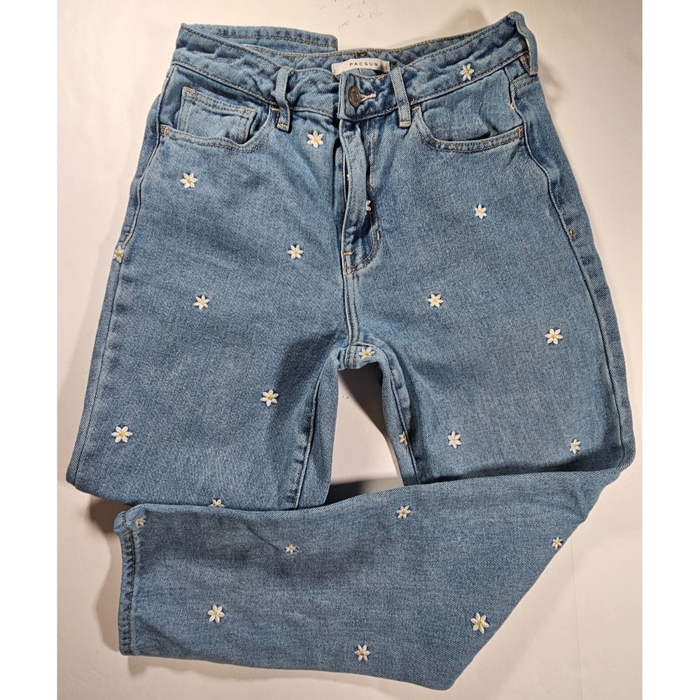 PACSUN Blue Daisy Denim Mom Jeans Size 26 Cotton Mid Rise